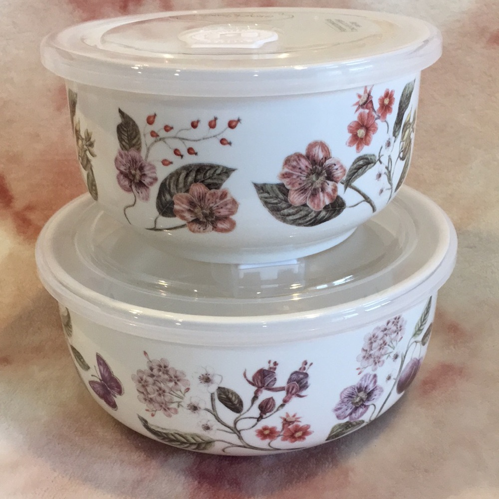 Grace Pantry Fine Porcelain Ceramic Food Storage Containers Set of 2 Floral NWT